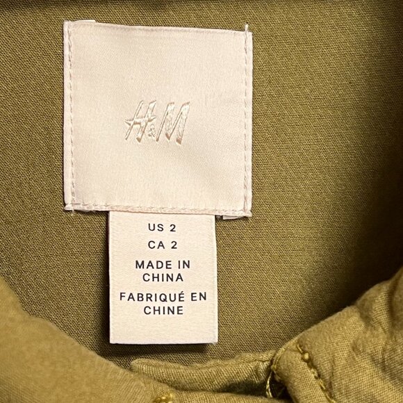 H&M Linen Blend Green Utility Jacket w Braided Leather Holister Belt Size 2 - Picture 3 of 16